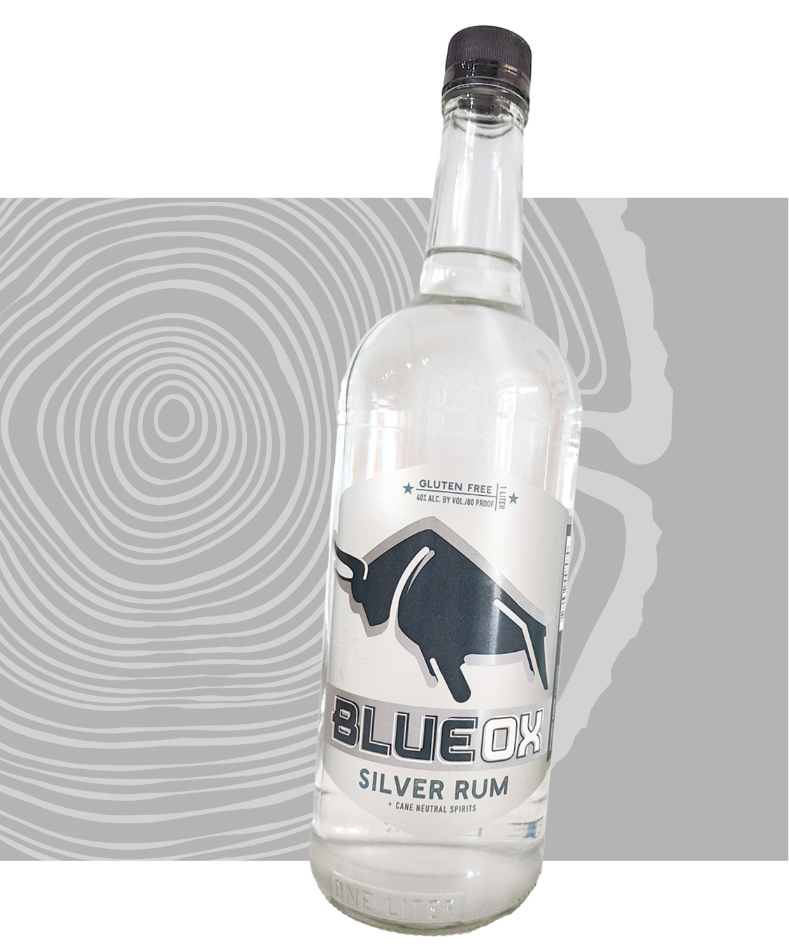 A bottle of Blue Ox Silver Rum