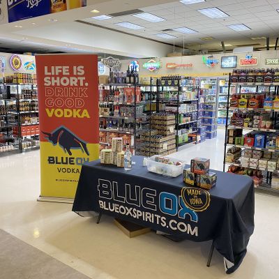 Blue Ox tasting table at a liquor store
