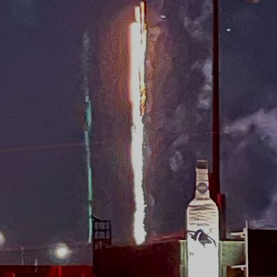 Fireworks at Principal Park behind the giant Blue Ox Vodka bottle